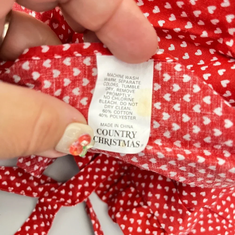 Country Christmas‎ Apron Women OS Red Heart Reindeer Ruffle Holiday Kitchen